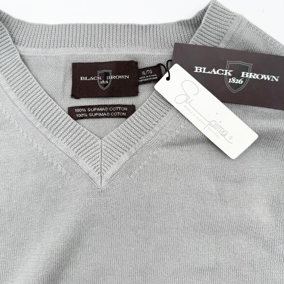 Black Brown 1826 Supima Cotton V-Neck Sweater XL Shark Grey NWT - Picture 6 of 8